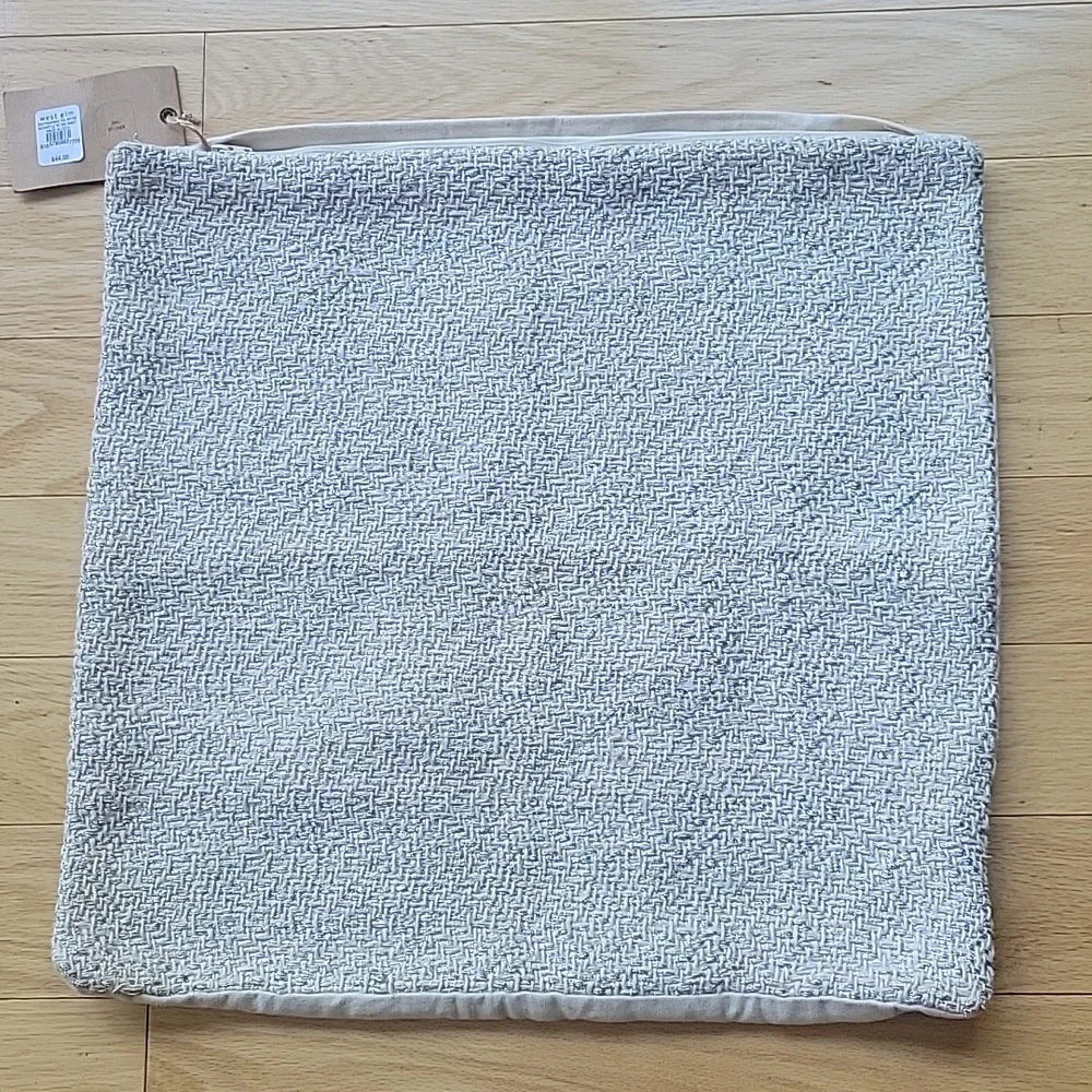 West Elm Hand Crafted Silver Metallic Yarn And Cotton Pillow Cover